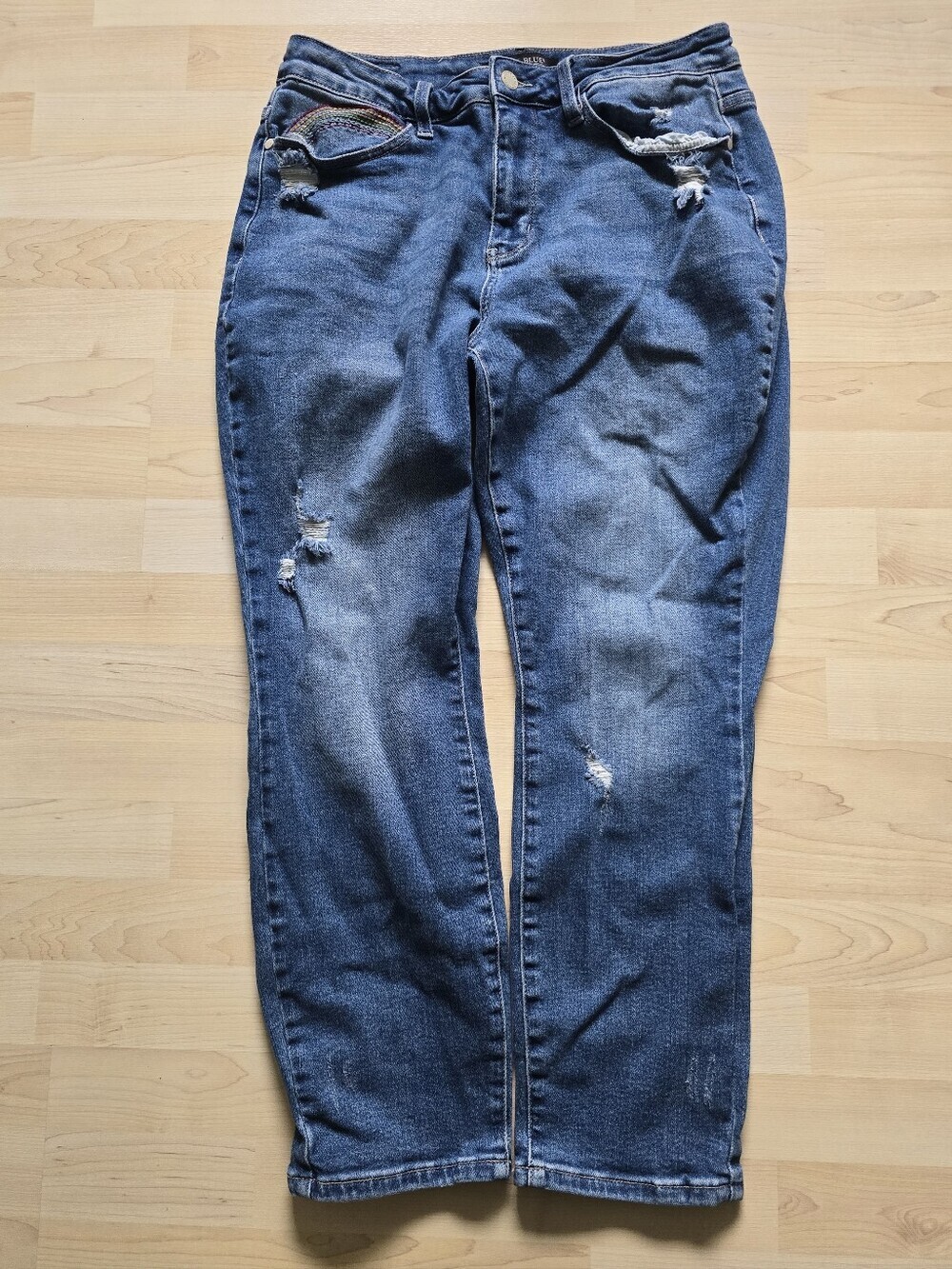 Judy Blue Embroidered Rainbow Pocket Straight Fit Jeans Size 14W - Picture 2 of 13